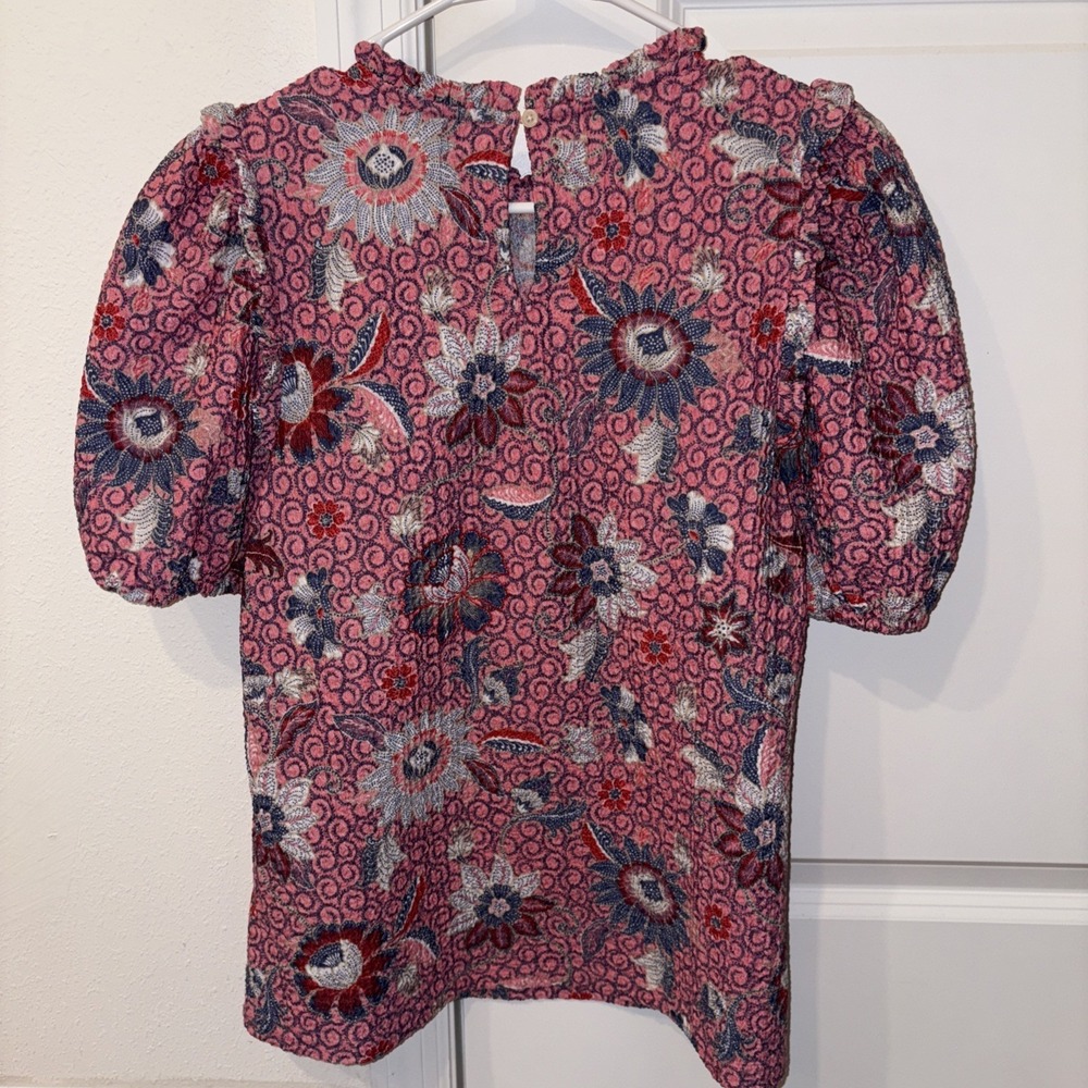 Loft Floral Textured Women's Short‎ Sleeve Shirts Size Small Lot Of 2 - Picture 14 of 16